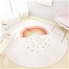 Aimeco Tappeto per Bambini Rotondo 120CM Morbido e Confortevole, Tappeto per Soggiorno, Camera da Letto per Bambini, Motivo Arcobaleno-Pioggia, Tappeto Sottile e Facile da Curare