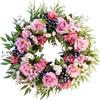 Risveglio Ghirlanda floreale primaverile fatta a mano con rose e ortensie in seta, ghirlanda di fiori artificiali per porta, matrimonio, decorazione della casa, rosa, 45 cm