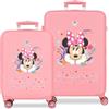 Disney Joumma Minnie Happy To Be Me Rosa Set di Bagagli 55/65 cm Rigido ABS Chiusura a Combinazione Laterale 91L 5.6kg 4 Doppie Ruote Bagaglio a Mano