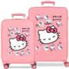 Hello Kitty Sanrio Bows Set di Valigie Rosa 46x65x23 cm Rigido ABS Chiusura a Combinazione Laterale 91L 5.6kg 4 Doppie Ruote Bagaglio a Mano