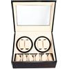 CUMELLIIR Scatola carica orologi automatica, 4 orologi + 6 spazi extra, in pelle PU, caricatore automatico per orologi automatico, per esterni in legno di sandalo e interni bianchi