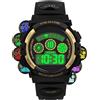 DTKID Orologio per Bambini Ragazzi con Display a LED a 7 Colori, Sveglia, Timer, Datario, Impermeabile 5 ATM, Orologio Sportivo per Adolescenti, Nero e Oro