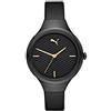 PUMA Contour Orologio da polso da donna in poliuretano, Tessuto a rete nero/oro, Bracciale