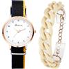 Lancardo Elegante set di 2 orologi da donna, analogico, al quarzo, cassa rotonda con numeri arabi, cinturino in tela a strati, nero