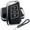 ATFIGII Custodia Chiave per VW Passat B8 Arteon per Jetta Polo Golf 7 per Skoda Fabia Kodiaq Karoq per Seat Ateca Steca Cover per chiave TPU Portachiavi Keyless Go 3 Tasti Nero Argento