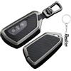 Rondrive Custodia portachiavi compatibile con Ford Explorer EV/Capri EV 2026 2025 in metallo per chiave auto, custodia portachiavi in pelle PU, 3 tasti, in fibra di carbonio nero