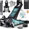 TRESKO Cric idraulico 3T, altezza di sollevamento 75 - 510 mm, cric idraulico per auto Jack piatto con doppio pistone e ruote a 360°, sollevatore auto con 2 cuscinetti in gomma, tappetino protettivo