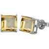 CELCIA JEWELRY Solid 925 Sterling Silver Stud Earrings for Women, Square Gemstone Unique Handcrafted Prong Setting Designer Earrings ('Citrine)