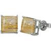 CELCIA JEWELRY Solid 925 Sterling Silver Stud Earrings for Women, Square Gemstone Unique Handcrafted Prong Setting Designer Earrings ('Golden Rutilated Quartz)