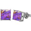 CELCIA JEWELRY Solid 925 Sterling Silver Stud Earrings for Women, Square Gemstone Unique Handcrafted Prong Setting Designer Earrings ('Purple Copper Turquoise)