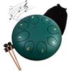 Surwin Rain Drum, Steel Tongue Drum 6 Pollici 8 Note, Portatile Handpan Chakra Drum Rain Pioggia Drum per Meditazione Yoga Sound Healing (Verde Scuro)