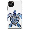 Ocean Aesthetic Decor Custodia per iPhone 11 Pro Max Tartaruga Tribale Motivi Polinesiani Blu Ornamentale