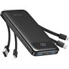 Charmast Power Bank 10.000 mAh con cavi integrati, USB C, caricatore portatile 5 V/3 A, Powerbank, display a LED, con 6 uscite e 3 ingressi, per iPhone, Samsung, Huawei, Xiaomi