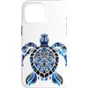 Ocean Aesthetic Decor Custodia per iPhone 16 Pro Max Tartaruga Tribale Motivi Polinesiani Blu Ornamentale