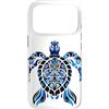 Ocean Aesthetic Decor Custodia per iPhone 17 Pro Tartaruga Tribale Motivi Polinesiani Blu Ornamentale
