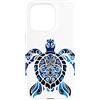 Ocean Aesthetic Decor Custodia per iPhone 15 Pro Tartaruga Tribale Motivi Polinesiani Blu Ornamentale