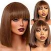 CLASSINE Brown Human Hair Wig with Bang Straight Short Bob Wigs with Bangs Marrone Parrucca Capelli Umani None Lace Front Wigs Bob Wigs for Black Women Glueless Wig 12Inch