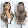 Style Icon Parrucca anteriore in pizzo 26 pollici con maniche a strati con bangs Door Curtain Style Super Long Wigs Sintic Wig 5 pollici Middle Part Wig (26 pollici, NTSA4/10/23B/613C)
