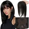 Elailite Hair Topper Donna Capelli Veri Clip Protesi Toupee Toupet Frangia Sottile (Handmade Silk 8x11.5cm) 30cm 35g #1B Nero Naturale