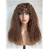 CLASSINE Brown Kinky Curly Human Hair Wig with Bangs Marrone Onda d'acqua capelli parrucca umana con frangia Hlight Glueless Brasiliana Curly Wig with Bang for Black Women senza colla 24 inch