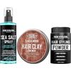Viking Revolution Sea Salt Spray for Hair Men (8fl oz), Matte Sandalwood Hair Clay (2 oz) and Styling Powder for Men (1oz) - Styling Kit - The Ultimate Trio for Texture, Volume, and Hold
