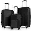 Generico Set Valigie Rigide 3 Pezzi ABS Nero - Trolley Cabina 20", Media 24", Grande 28" - Ruote 360°, Lucchetto TSA, Manico Telescopico - Leggere, Resistenti, Valigie Viaggio