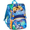SJ GANG STYLE JAM GANG Zaino Scuola Estensibile JOYFUL PINS BOY, Blu, 24L, Zip Laterali, Inserto controller in gomma e pins amovibili, Tasca frontale, Tasca portaborraccia, Scuola elementare, Bambino