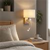 B·LED BARCELONA LED Barcelona LED Applique da Parete "Arti" con Luce LED da Lettura 3W Orientabile, Attacco E27, Legno e Vetro Opale, Luce Calda 2700K, Lampada da Comodino Moderna Nordica per Camera da Letto, Hotel