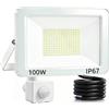 ANNIFUNLY 100W Faretto LED da Esterno con Sensore di Movimento, 10000LM Faretto Led da Esterno 6500K Bianca Fredda, IP67 Impermeabile Faro LED Esterno con Sensore Movimento per Giardino, Garage, Cortile