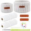 BAIFULAI Set all'uncinetto per cestini: set di cestini all'uncinetto con lana all'uncinetto, 4,5 mm, etichette in pelle, set rotondo per uncinetto con istruzioni video, set per principianti (bianco)