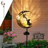 YeahBoom Lampada solare a forma di luna, decorazione da giardino, giardino con gatto, lampada solare per esterni, per esterni, terrazza, cortile, prato