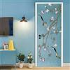 A.Monamour Adesivo Porta Autoadesiva 3D Fiore Rosa Albero E Uccelli Su Sfondo Blu Vinile PVC Adesivi per Porte Interne Pellicola Adesiva Poster Sticker Murale Parete Carta da Parati