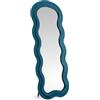 IlGruppone Specchiera da Terra 170x70 cm Design Ondulato Rivestita in Velluto con Supporto in Metallo Specchio Figura Intera Moderno per Camera da Letto Soggiorno Cabina Armadio - Petrolio