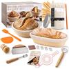 SunshineFace Kit di Banneton per Pane, 17 Pezzi Kit Pane A Lievitazione con Cesto Rotondo Ovale, Mixer, Coltello da Pane, Kit Panetteria per Principianti e Panettieri