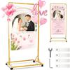 Eirolace Supporto per cartello di matrimonio su rotelle, 170 x 72 x 50 cm, targhetta di benvenuto regolabile con 2 cinghie in pelle, supporto dorato per targhe di nozze, poster, piano di seduta, ricevimenti e