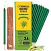 AOTOIE Citronella Incenso Bastoncini Set,36 Extra large Citronella Incenso Naturali con Olio Essenziale di Lemongrass-Interno ed Esterno,Durata fino a 100 ore,Ideale per Giardino,Campeggio,Meditazione,Yoga