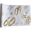 Tralala Fêtes© - Runner da Tavolo per Compleanno 60 Anni - Fascia Dorata Non Tessuta per Centrotavola - Decorazione di Compleanno Chic Bianco e Oro - Rotolo Lucido 31.5 x 500cm (60 anni)