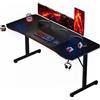 Devoko Scrivania Gaming 160 x 60 cm, Tavolo Gaming Ergonomica, Postazione con Piano del Tavolo in Fibra di Carbonio, Scrivania per Computer con Porta Bicchiere e Ganci per Cuffie, Nero