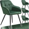 tectake® Sedie da Pranzo Effetto Velluto Trapuntato, Elegante, Imbottitura Schiuma Alta Densità, Gambe in Acciaio, Montaggio Semplice - Verde Scuro/Nero, 4 Sedie