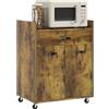 HOMCOM Carrello da Cucina Portavivande per Microonde con Cassetto e Armadietto, Isola per Cucina in Legno con 4 Ruote e Ripiano Regolabile, 60x40x77 cm, Marrone Rustico