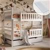 Kids Collective Letto a soppalco 80 x 180 cm, 90 x 200 cm, con 2 materassi e 2 cassetti, letto a castello con protezione anti-caduta e rete a doghe, trasformabile in due lettini, in legno massiccio bianco, letto