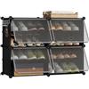 WOLTU Scarpiera con 4 scomparti, salvaspazio, con gancio, portascarpe in plastica, per corridoio, camera da letto, ingresso, scarpiera per 16 paia di scarpe, fino alla taglia 44, colore nero