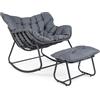 COSTWAY Sedia a Dondolo da Interno ed Esterno, Poltrona a Dondolo con Poggiapiedi e Cuscini Rimovibili, Poltrona Relax in Rattan con Telaio in Metallo per Soggiorno e Giardino, Portata 150 kg (Grigio)