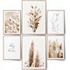 BLCKART Beige Love Pampasgras - Set di poster decorativo per soggiorno, 2 x A3, 4 x A4, senza cornice, beige