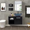 YU YUSING Set di mobili da bagno, mobiletto da bagno con lavandino, specchio, mobili da bagno con lavabo, armadietto a specchio, 2 mensole da parete, set rubinetto (blu moderno)