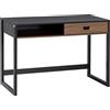 HOMCOM Scrivania per Camera e Ufficio con Ripiano e Cassetto in Legno Stile Industriale, 110x50x76cm, Noce e Nero