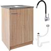 Stamar Mobiletto sotto lavello Armadietto da cucina 60 cm Sonoma lavello con rubinetto e sifone lavastoviglie completo pronto per il montaggio