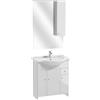 Deftrans Domodomo - Mobiletto Da Bagno a LED Salvaspazio - Con Lavabo, Specchio e Set Completo di Arredi Eleganti e Contemporanei - Bianco 105 cm, 80 x 70 x 48 cm