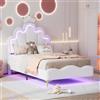 JiaOyu Lettino imbottito per bambini, 140 x 200 cm, letto singolo a LED, per bambine, con design a corona e testiera regolabile, accogliente letto in velluto, per cameretta dei bambini fantasiosi