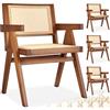 tectake® Set da 4 Sedia da pranzo con braccioli, Sedie Cucina Stile Boho, Poltroncina schienale largo, rattan ad intreccio viennese, struttura in legno massiccio, vernice protettiva - Rovere Scuro